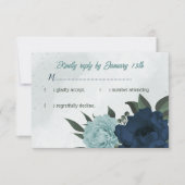 ほこりっぽい青と海軍の花ボタニカル結婚ズ 出欠カード (正面)