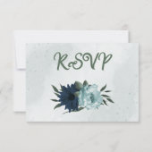 ほこりっぽい青と海軍の花ボタニカル結婚ズ 出欠カード (裏面)