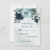 ほこりっぽい青と海軍の花ボタニカル結婚ズ 出欠カード (正面)
