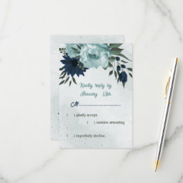 ほこりっぽい青と海軍の花ボタニカル結婚ズ 出欠カード