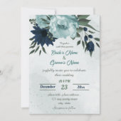 ほこりっぽい青と海軍の花ボタニカル結婚ズ 招待状 (正面)