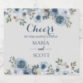 ほこりっぽい青と灰色のフローラボタニッ結婚クスチャ スパークリングワインラベル (シングルラベル)