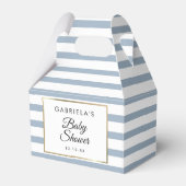 ほこりっぽい青と白のストライプ金ゴールド赤ちゃんシャワー フェイバーボックス (正面サイド)
