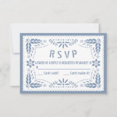 ほこりっぽい青と白のパペルピカド男の赤ちゃんシャワー 出欠カード (正面)