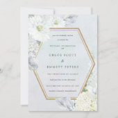 ほこりっぽい青と白のフローラの水の色結婚の 招待状 (正面)
