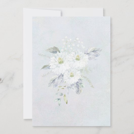ほこりっぽい青と白のフローラの水の色結婚の 招待状 (裏面)