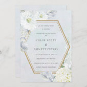 ほこりっぽい青と白のフローラの水の色結婚の 招待状 (正面/裏面)