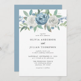 ほこりっぽい青と白のフローラの水色結婚の 招待状