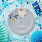 ほこりっぽい青と白のフローラの赤ちゃんシャワーの招待 ペーパープレート (パーティー)