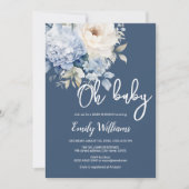 ほこりっぽい青と白のフローラの赤ちゃんシャワーの招待 招待状 (正面)