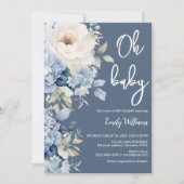 ほこりっぽい青と白のフローラの赤ちゃんシャワーの招待 招待状 (正面)