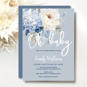 ほこりっぽい青と白のフローラの赤ちゃんシャワーの招待 招待状