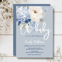 ほこりっぽい青と白のフローラの赤ちゃんシャワーの招待 招待状