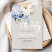 ほこりっぽい青と白のフローラの赤ちゃんシャワーの招待 招待状