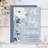 ほこりっぽい青と白のフローラの赤ちゃんシャワーの招待 招待状