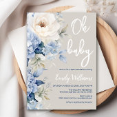 ほこりっぽい青と白のフローラの赤ちゃんシャワーの招待 招待状