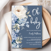 ほこりっぽい青と白のフローラの赤ちゃんシャワーの招待 招待状