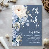 ほこりっぽい青と白のフローラの赤ちゃんシャワーの招待 招待状