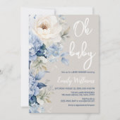 ほこりっぽい青と白のフローラの赤ちゃんシャワーの招待 招待状 (正面)