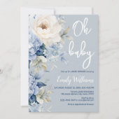 ほこりっぽい青と白のフローラの赤ちゃんシャワーの招待 招待状 (正面)