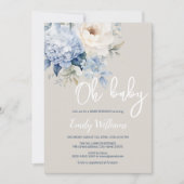ほこりっぽい青と白のフローラの赤ちゃんシャワーの招待 招待状 (正面)