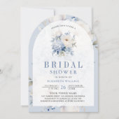 ほこりっぽい青と白のフローラフォトブライダルシャワー 招待状 (正面)