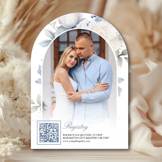 ほこりっぽい青と白のフローラフォトブライダルシャワー 招待状