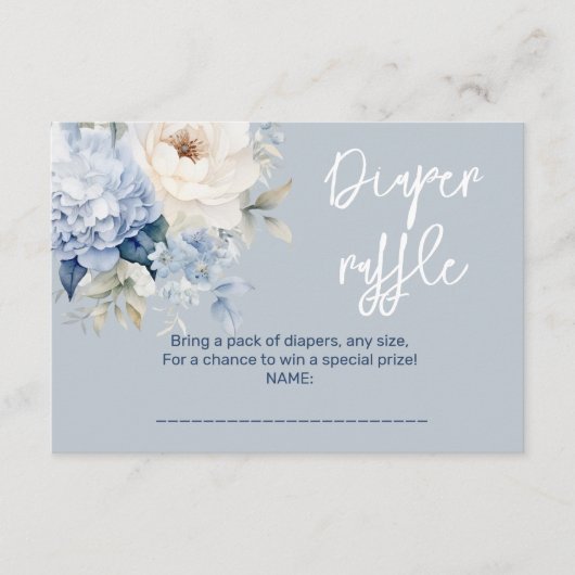 ほこりっぽい青と白のフローラベビーシャワーカード エンクロージャーカード (正面)