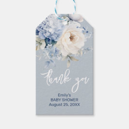 ほこりっぽい青と白のフローラベビーシャワーカード ギフトタグ