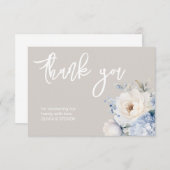 ほこりっぽい青と白のフローラベビーシャワーカード サンキューカード (正面/裏面)