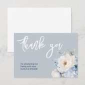 ほこりっぽい青と白のフローラベビーシャワーカード サンキューカード (正面/裏面)