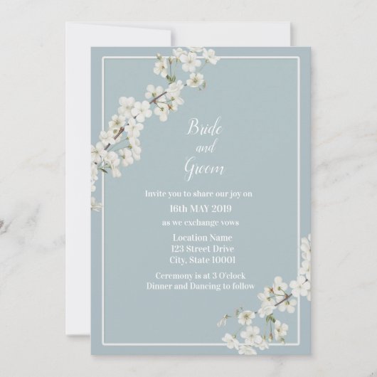 ほこりっぽい青と白のフローラ招待状 招待状 (正面)