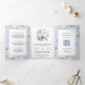 ほこりっぽい青と白のフローラ結婚すべて 三つ折り招待状 (内部)