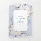 ほこりっぽい青と白のフローラ結婚すべて 三つ折り招待状 (カバー)