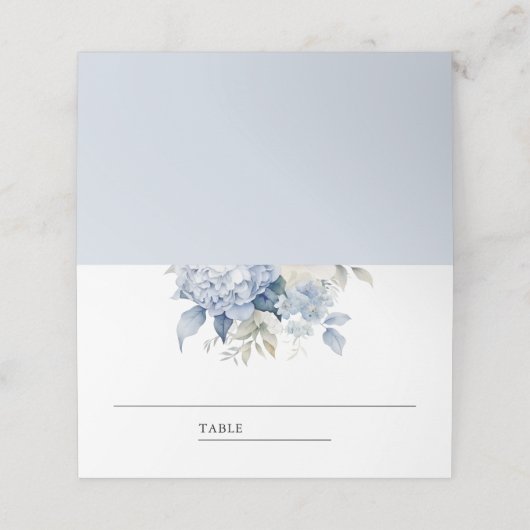 ほこりっぽい青と白のフローラ結婚ズ プレイスカード (外部開封)