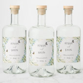 ほこりっぽい青と白のフローラ結婚ズ リキュールボトルラベル (ボトル)