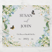 ほこりっぽい青と白のフローラ結婚ズ リキュールボトルラベル (シングルラベル)