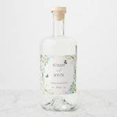 ほこりっぽい青と白のフローラ結婚ズ リキュールボトルラベル (正面)