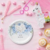 ほこりっぽい青と白のフローラ エレガント ペーパープレート (パーティー)