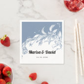 ほこりっぽい青と白のラインアートの結婚花々 スタンダードカクテルナプキン (インサイチュ)