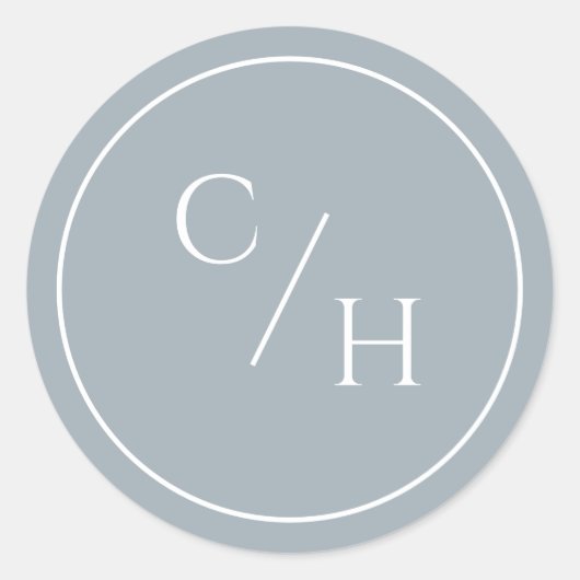 ほこりっぽい青と白のラウンド(2イニシャル) ラウンドシール (正面)