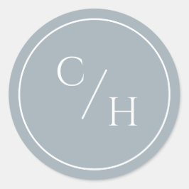 ほこりっぽい青と白のラウンド(2イニシャル) ラウンドシール