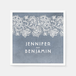 ほこりっぽい青と白のレースエレガント スタンダードカクテルナプキン