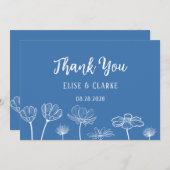 ほこりっぽい青と白のワイルドフラワーありがとう 招待状 (正面/裏面)