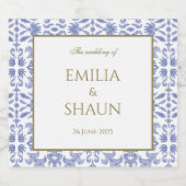 ほこりっぽい青と白のヴィンテージスタイル パターン（の模様が）ある リキュールボトルラベル (シングルラベル)