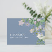 ほこりっぽい青と白の水色のフローラ結婚ズ サンキューカード (スタンド正面)