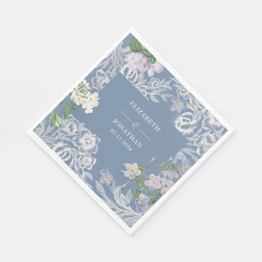 ほこりっぽい青と白の水色のフローラ結婚ズ スタンダードランチョンナプキン (角)