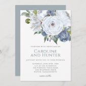 ほこりっぽい青と白の水色のフローラ結婚ズ 招待状 (正面/裏面)