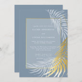 ほこりっぽい青と白の熱帯結婚式招待状 招待状 (正面/裏面)