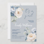 ほこりっぽい青と白の牡丹の赤ちゃんシャワーの招待状 招待状 (正面)
